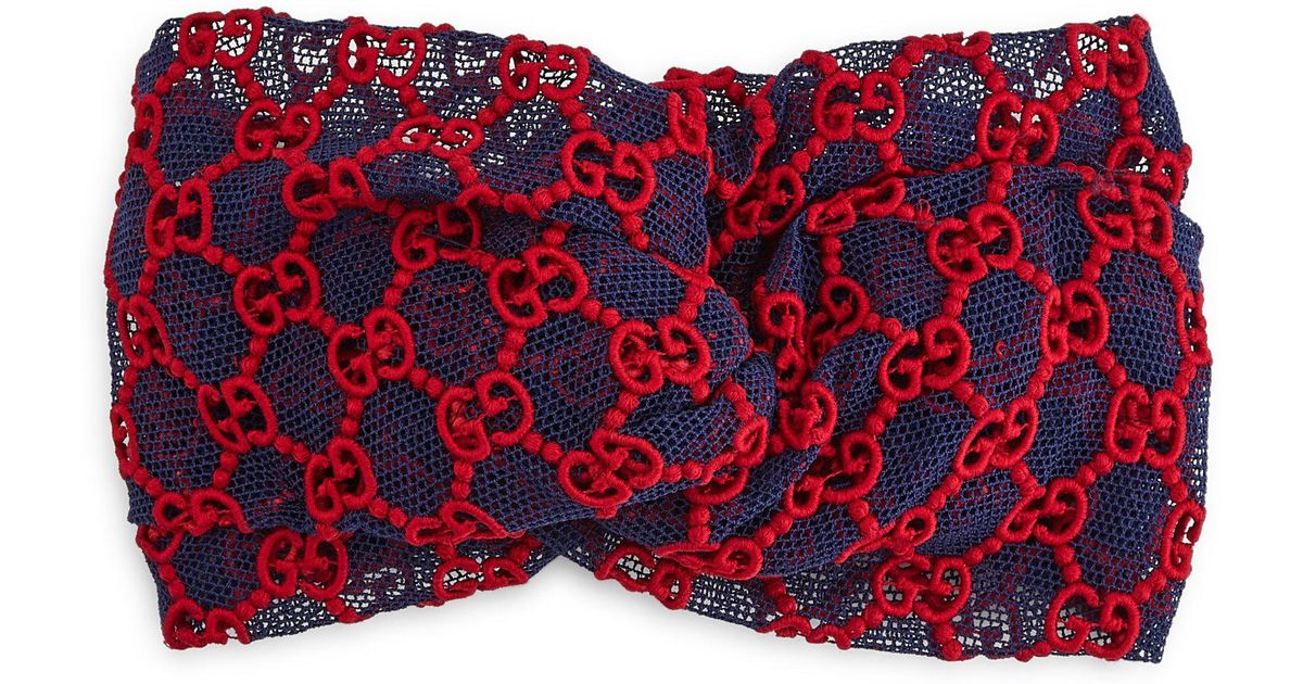 Gucci Guccy Lace Headband in Sapphire 