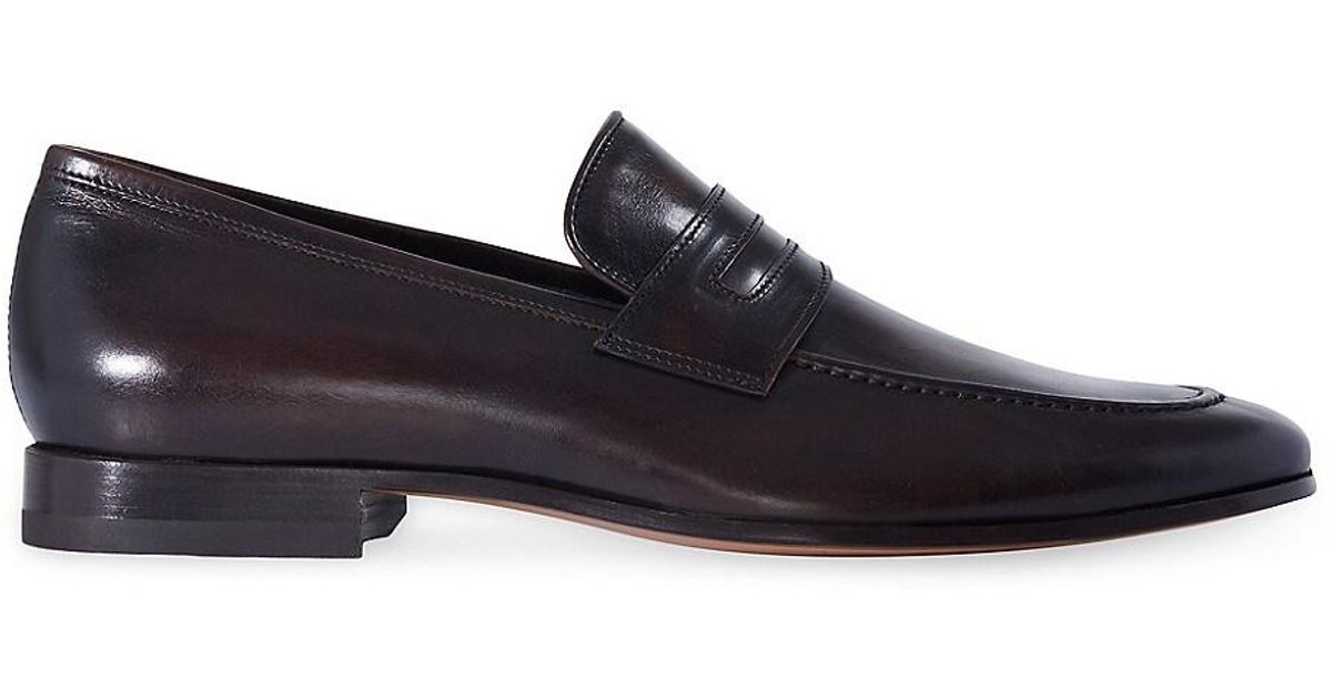 Paul Stuart Garret Leather Penny Loafers in Black for Men | Lyst