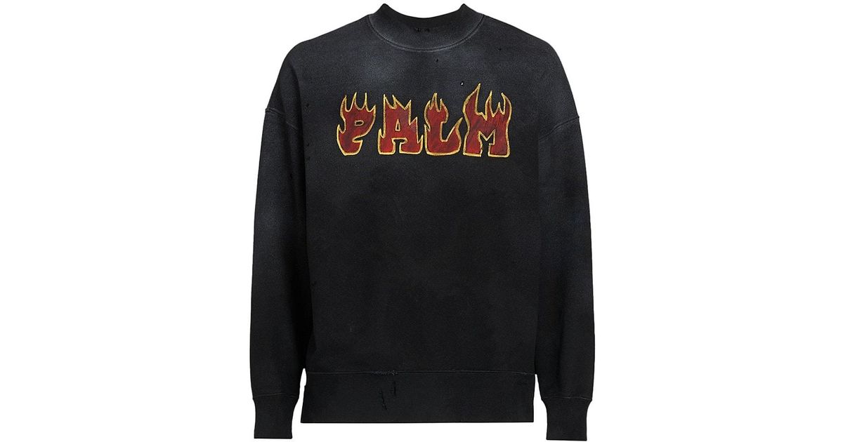 Palm Angels Logo Flames Vintage Sweatshirt in Black for Men | Lyst