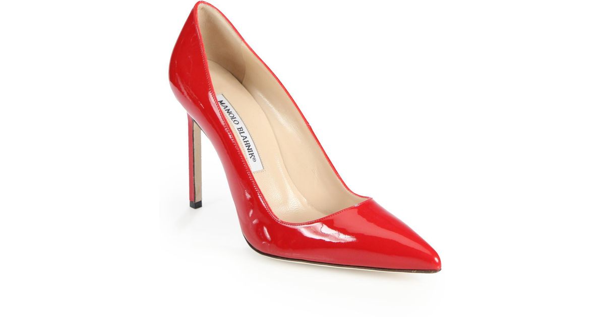 Manolo Blahnik Bb 105 Patent Leather Point Toe Pumps in Red - Lyst