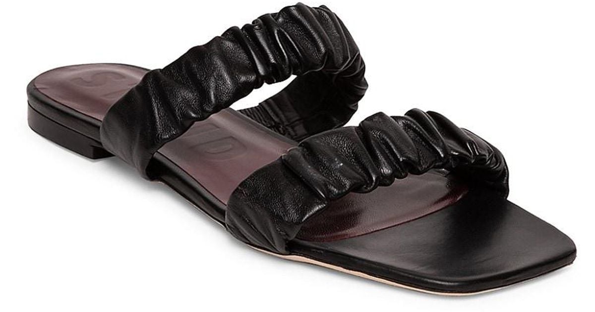 STAUD Maya Ruched Leather Slides in Black - Lyst