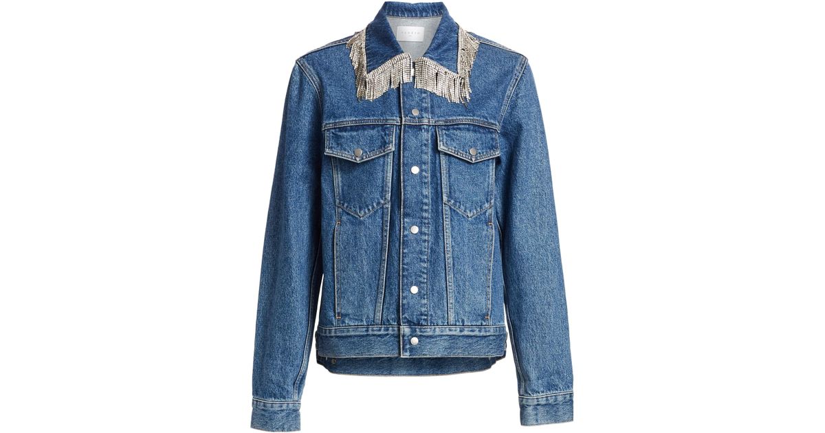 sandro denim jacket with rhinestone fringe
