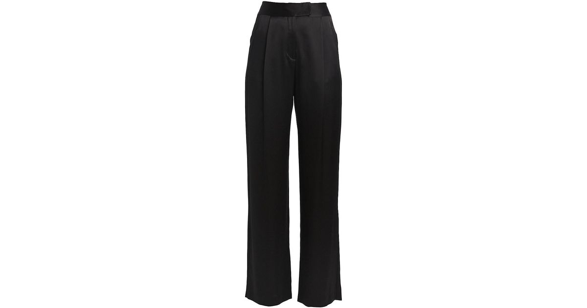 The Sei Pleated Satin Wide-leg Trousers in Black | Lyst