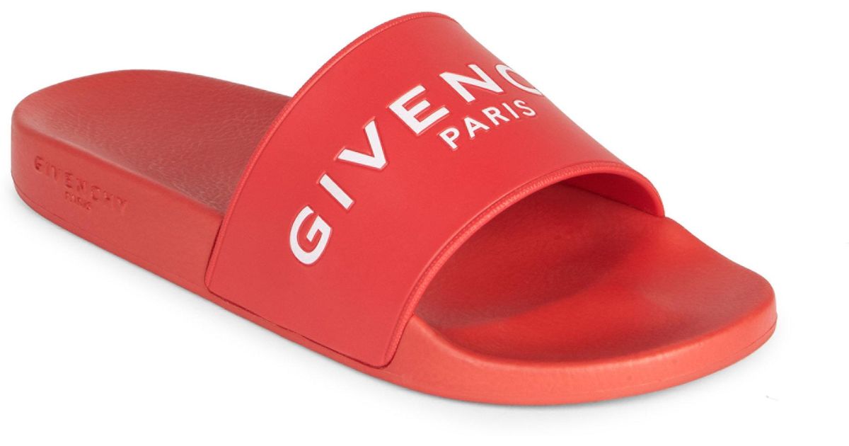 Givenchy Logo Rubber Slides in Red for Men | Lyst