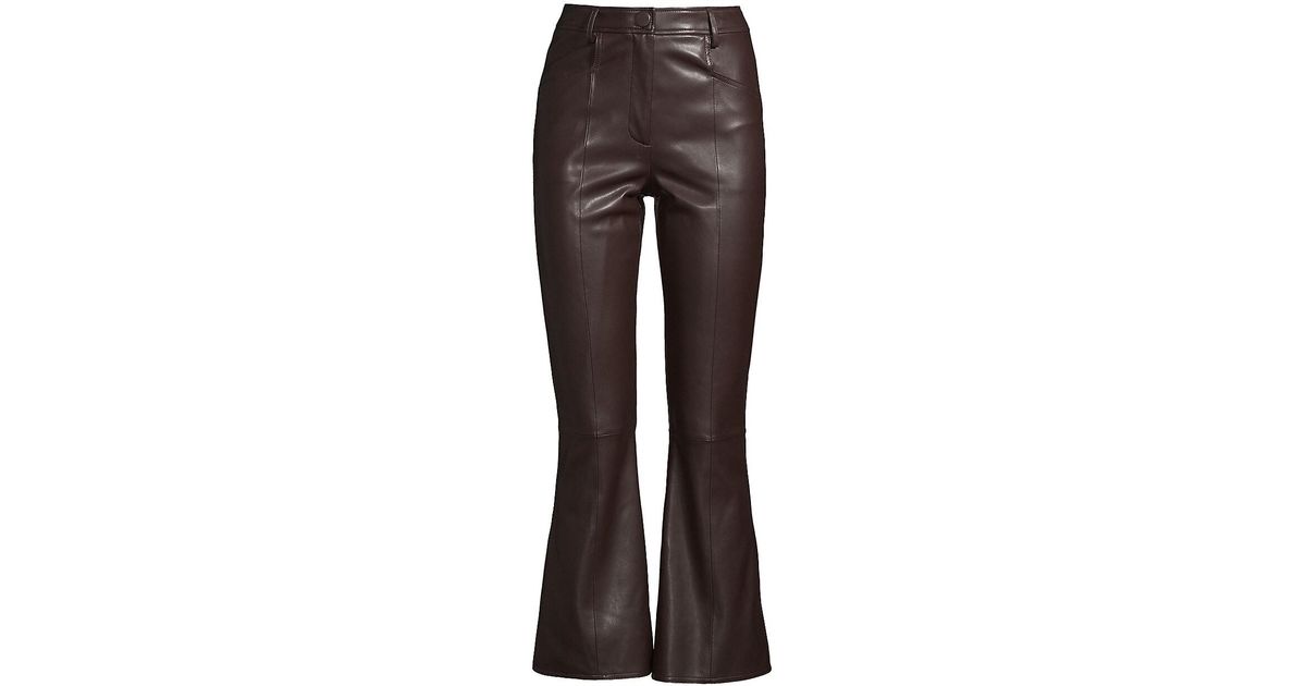 MILLY Hellena Vegan Leather Cropped Flare Pants in Chocolate (Brown) | Lyst