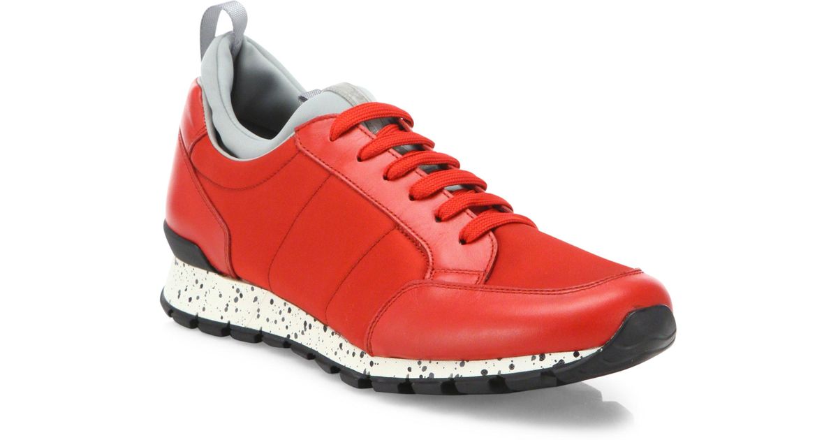 Prada Leather Linea Rossa Street Sneakers in Red for Men - Lyst