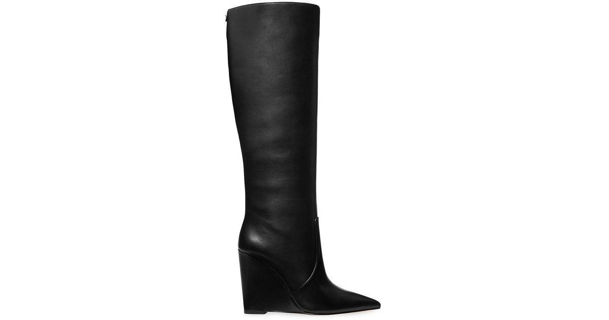 MICHAEL Michael Kors Isra 100mm Leather Wedge Boots in Black | Lyst