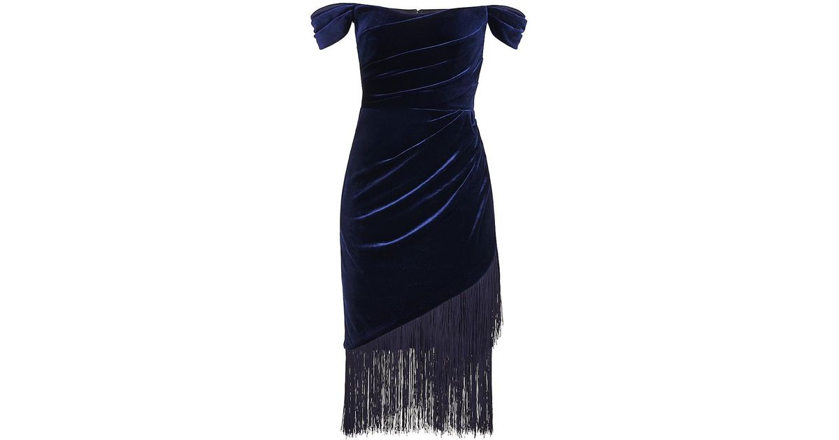THEIA Melissa Velvet Fringe Dress in Blue Lyst