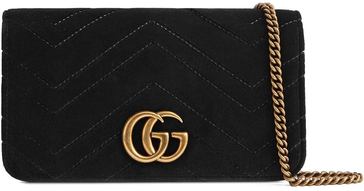 Gucci GG Marmont Velvet Wallet On Chain in Black | Lyst