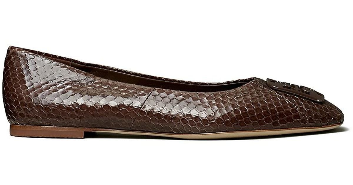 Tory Burch Leather Georgia Square-toe Snakeskin Ballet Flats in ...