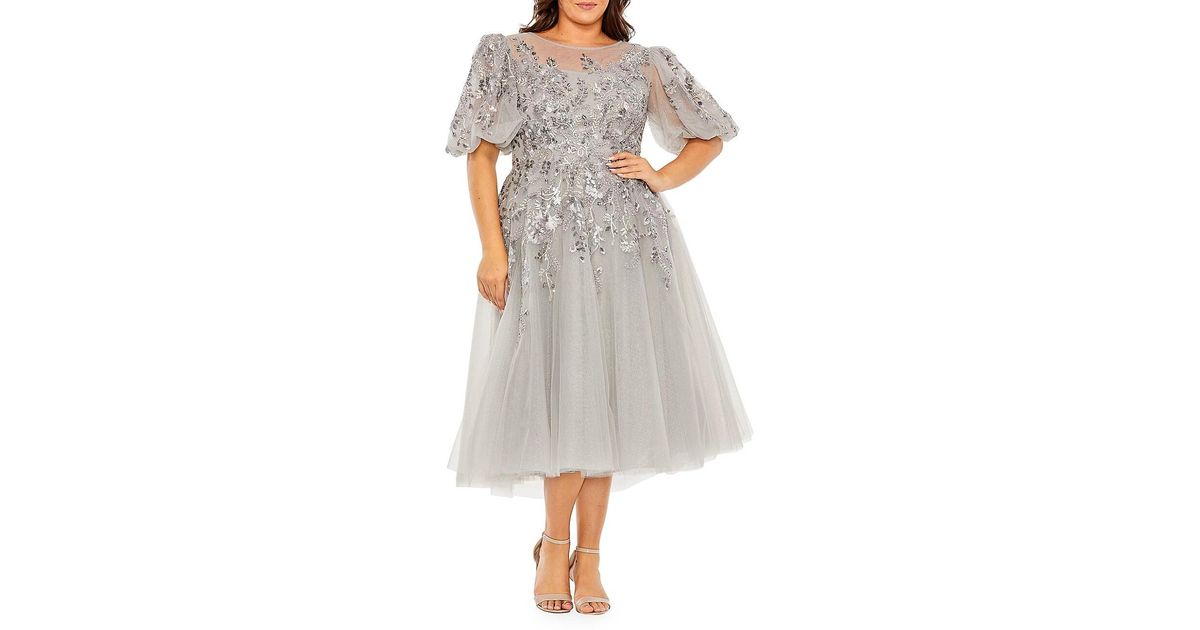 Mac Duggal Fabulouss Embellished Glitter Tulle Midi-dress in Gray | Lyst