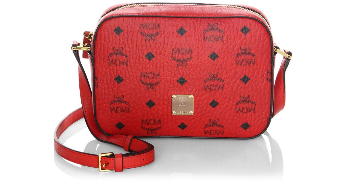 NWT MCM Visetos Mini Chain Crossbody, Shoulder Bag In Candy Red + Dust Bag