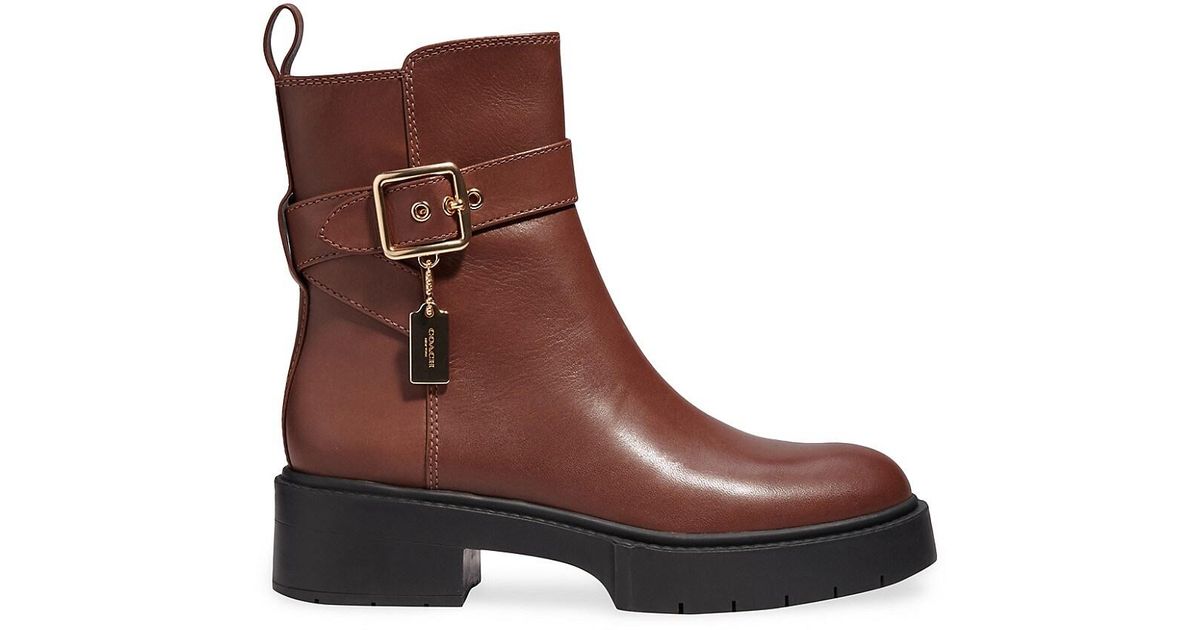 COACH Lacey Leather Lug-sole Ankle Boots in Brown | Lyst