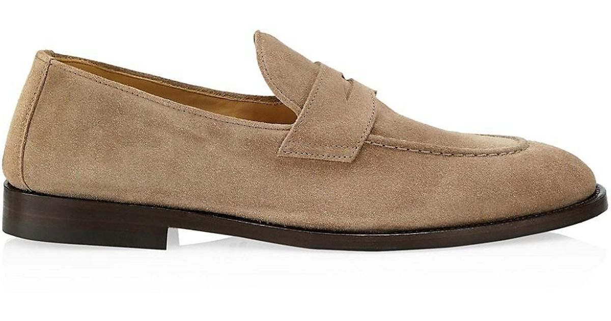 Brunello Cucinelli Suede Penny Loafers in Natural for Men | Lyst