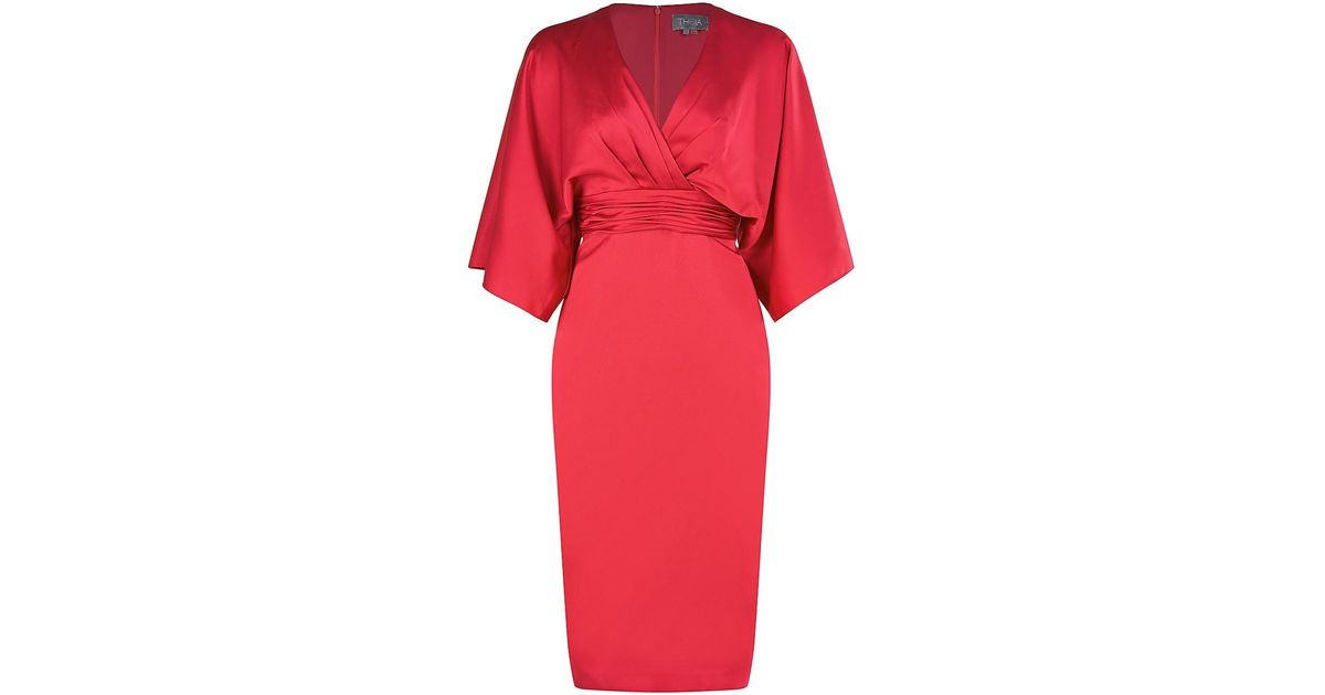 THEIA Kimonosleeve Satin Dress in Red Lyst