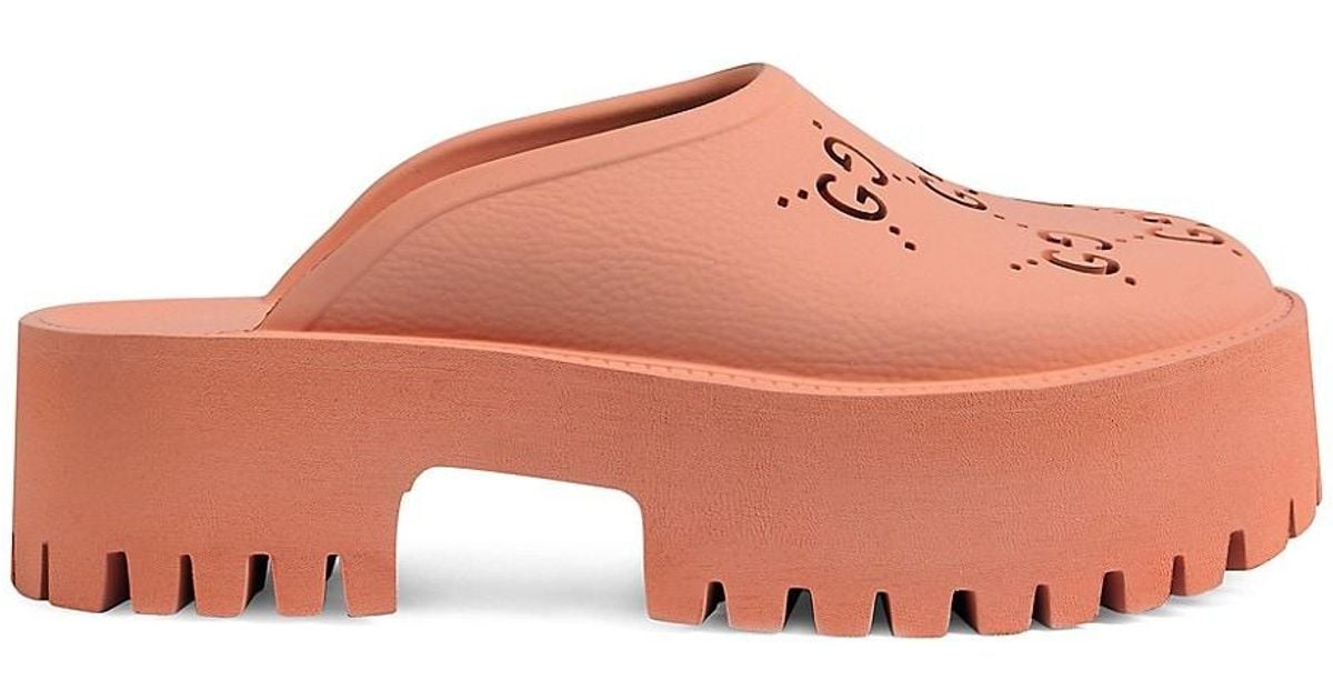 gucci perforated gg platform mules