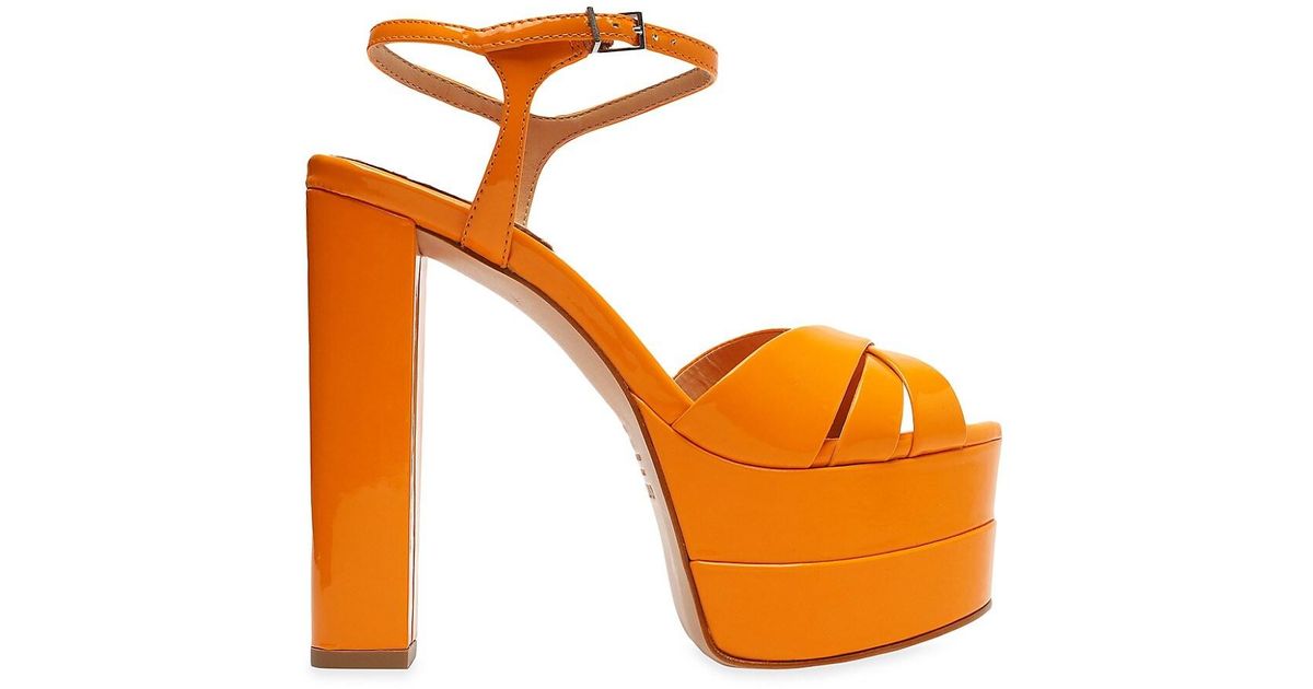 Schutz Keefa Patent Leather Platform Sandals in Orange | Lyst