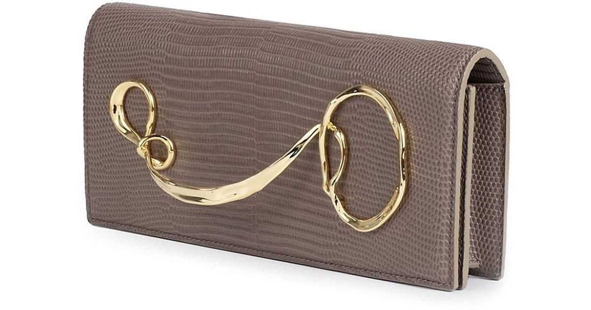 Alexis Bittar Twisted Gold Side Handle Lizardembossed Leather Clutch