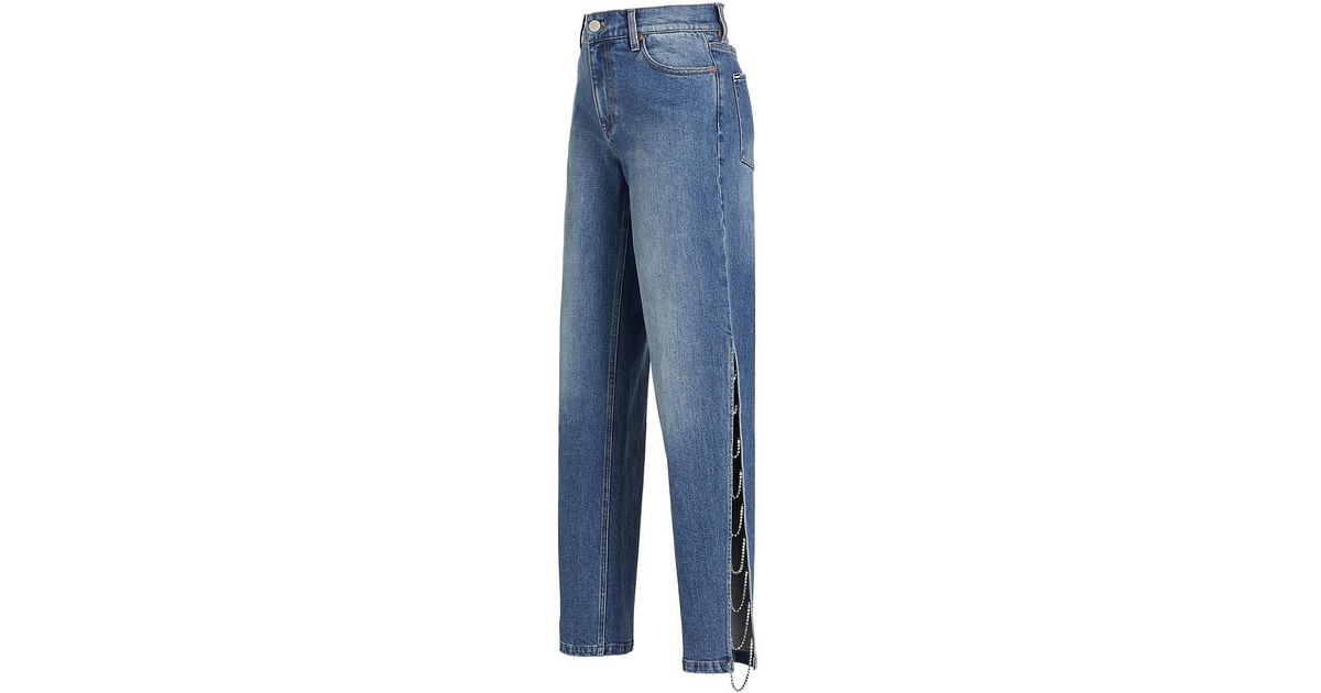 Alice + Olivia Gayle Wide-leg Crystal Jeans in Blue | Lyst
