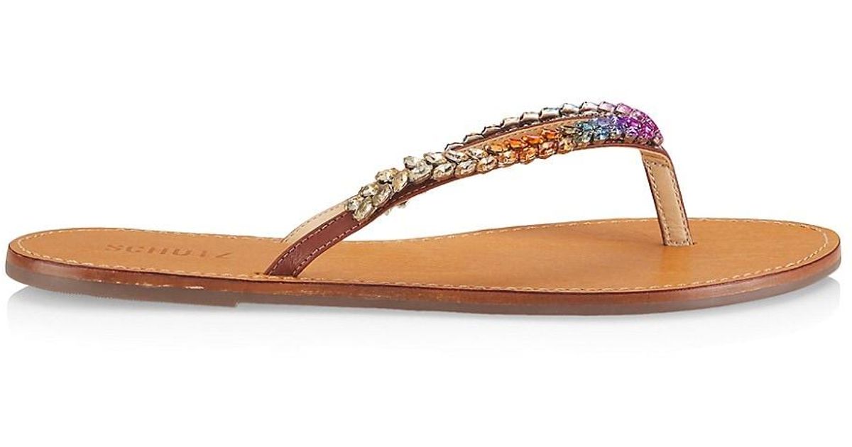 Schutz Leather Belle Crystal-embellished Thong Sandals - Lyst