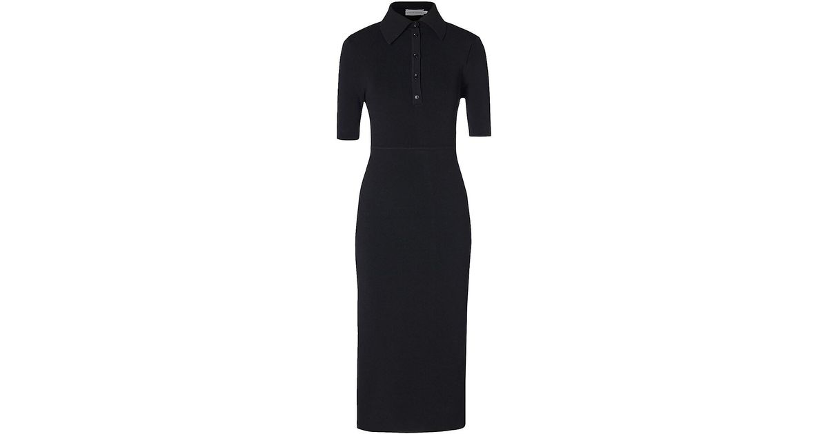 Scanlan Theodore Synthetic Crepe-knit Polo Midi-dress in Black | Lyst