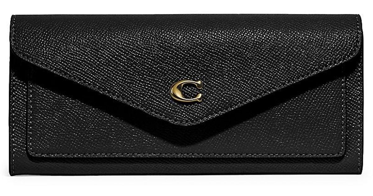 COACH Wyn Crossgrain Leather Envelope Wallet in Black | Lyst