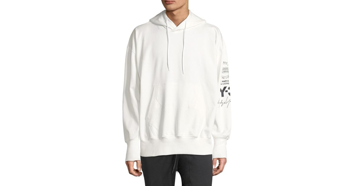 Y-3 Cotton Graphic Hoodie in White for 