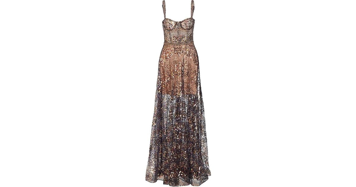 Bronx and Banco Midnight Noir Sequin Gown in Natural | Lyst