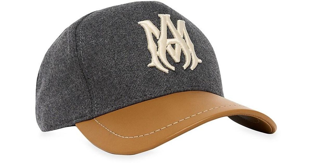 Amiri Wool & Leather Logo Baseball Hat in Grey (Gray) for Men Lyst