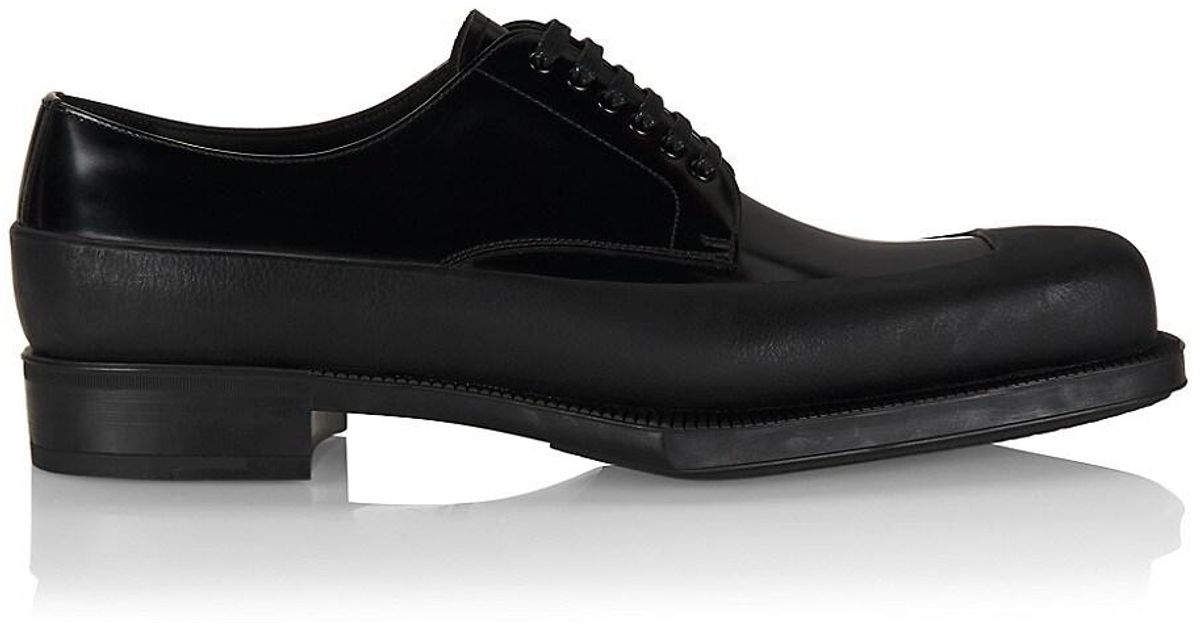Prada Brushed Leather Derby Loafers in Nero (Black) for Men | Lyst