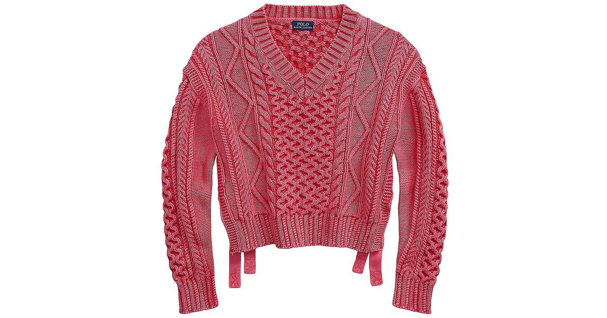Polo Ralph Lauren Cotton Aran Sidetie Cableknit Sweater Lyst