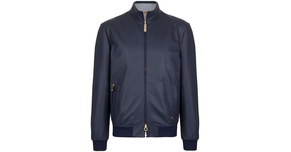 Stefano Ricci Lambskin Leather Blouson Jacket in Blue for Men | Lyst