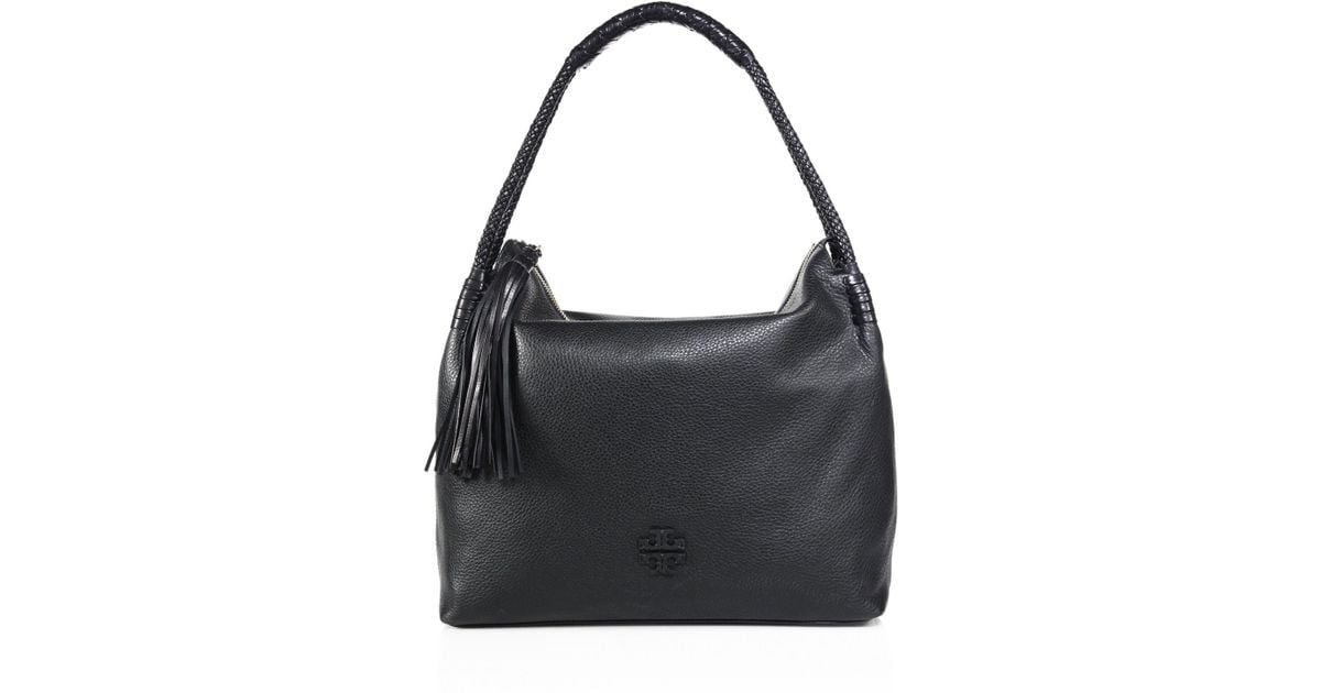 tory burch black leather hobo bag