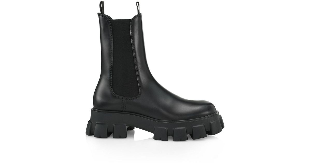 Prada Monolith Leather Chelsea Boots in Nero (Black) for Men | Lyst