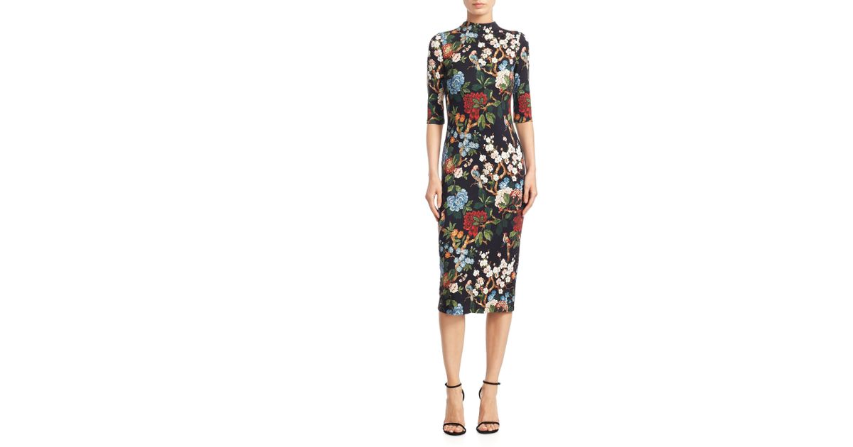 delora fitted mock neck midi dress