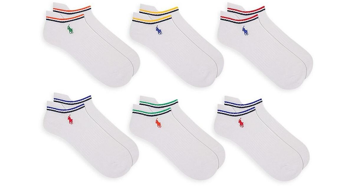 Polo Ralph Lauren Varsity Stripe Low-cut Socks 6-pack Set in White for ...