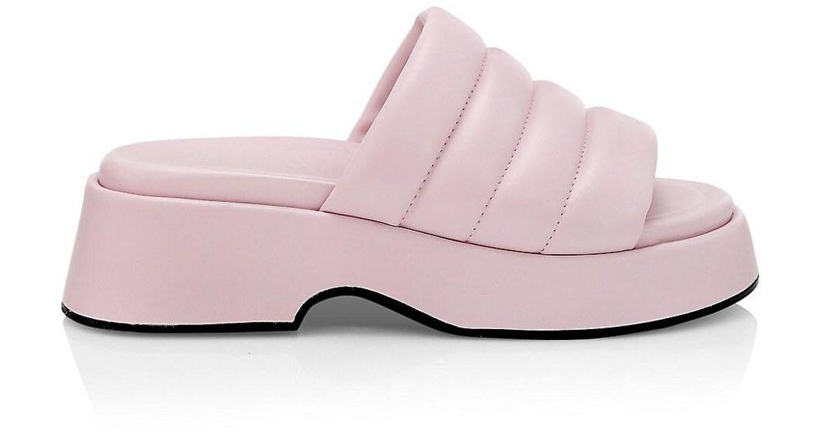 Ganni Quilted-leather Platform Slides in Pale Lilac (Pink) | Lyst