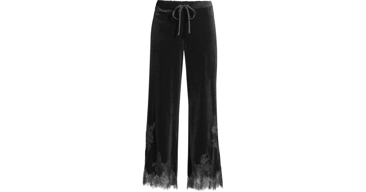 Natori Natalie Velvet Pants W/ Lace (black) Pajama - Lyst