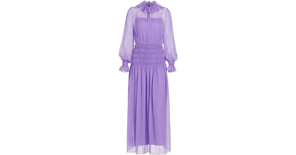 Adam Lippes Long-sleeve Silk Midi-dress in Purple | Lyst