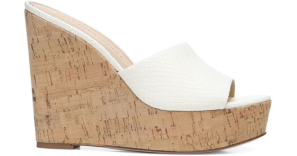 Veronica Beard Dali Python-embossed Leather & Cork Platform Wedge Mules in White - Lyst