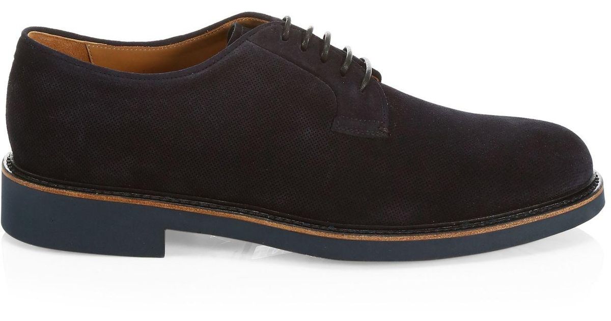 Armani Men�s Suede Lowtop Derby Shoe, Navy in