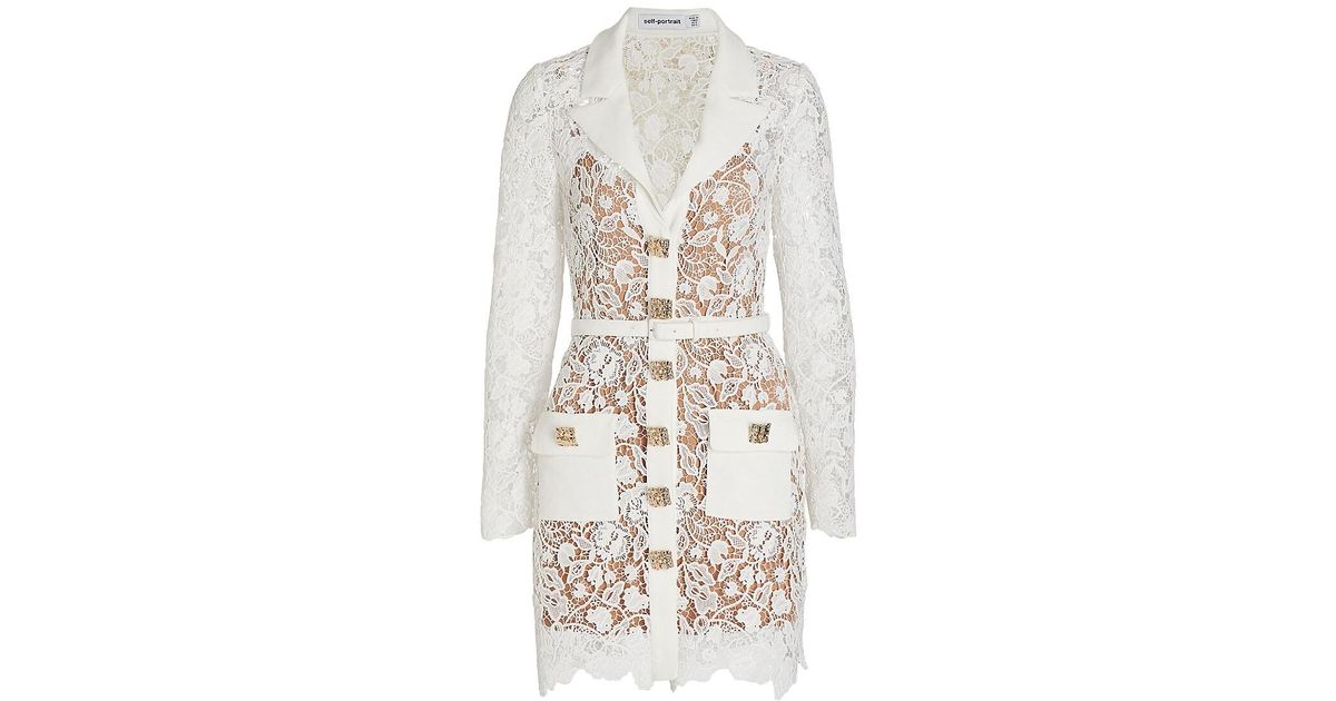 Self-Portrait Magnolia Lace Button-front Minidress in White | Lyst