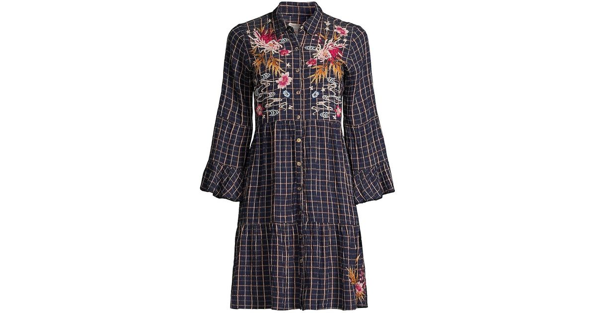 Johnny Was Emiko Easy Tiered Shirtdress in Blue | Lyst