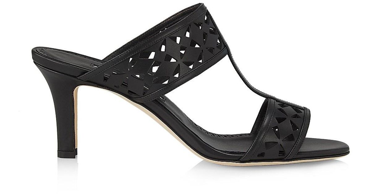 Manolo Blahnik Sophocles 70mm Cut-out Leather Sandals in Black | Lyst