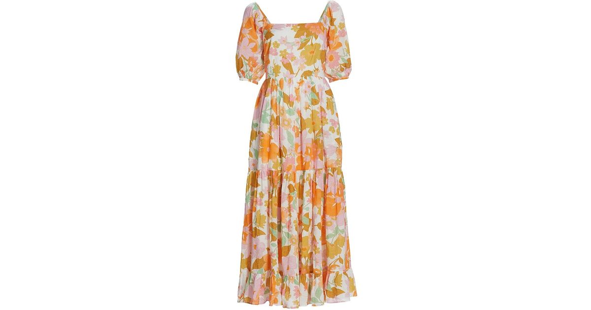 MILLE Manon Floral Cotton Maxi Dress in Metallic | Lyst