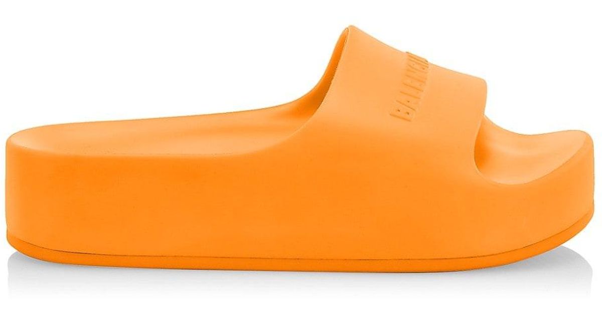 Balenciaga Mono Logo Platform Pool Slides in Orange Lyst