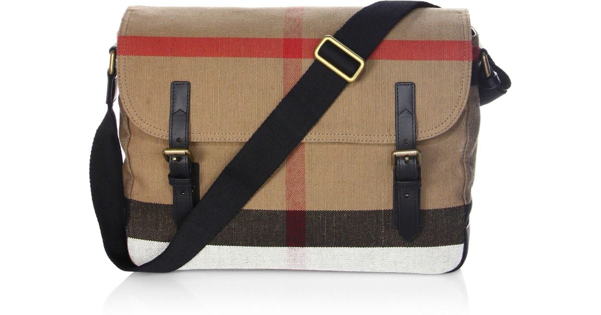 Burberry Cotton Plaid Messenger Bag in Black for Men Lyst