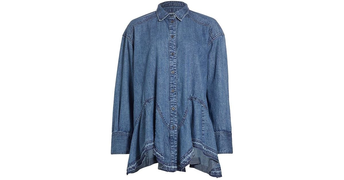 Free People Freya Denim Button-front Tunic in Blue | Lyst