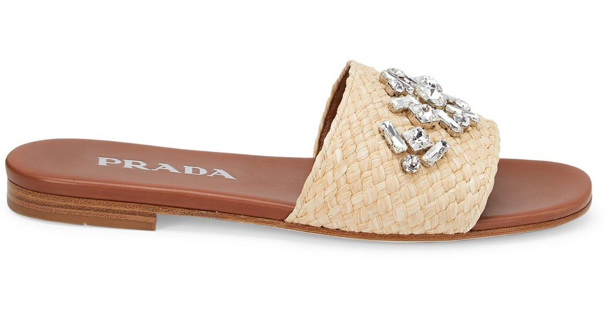 prada raffia bow flat slide sandals