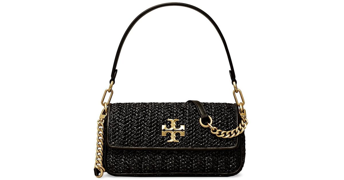 Tory Burch Kira Small Raffia Shoulder Bag in Black Lyst